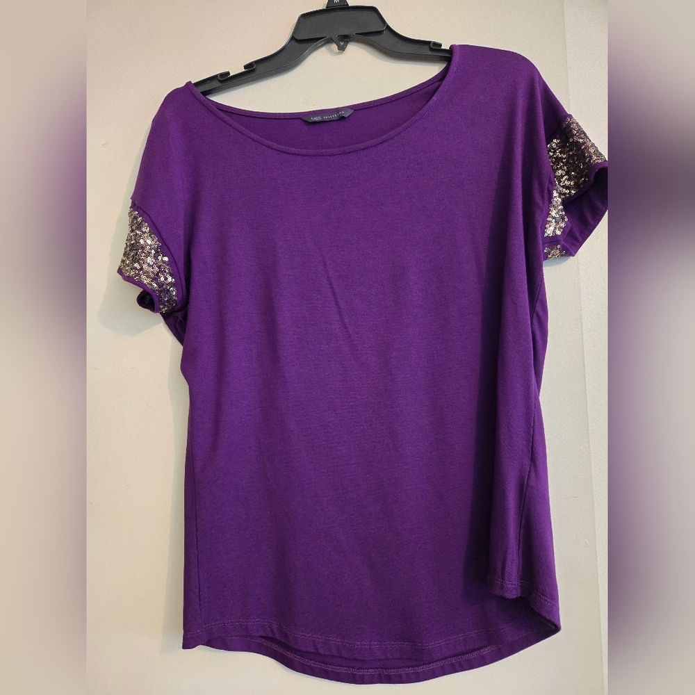 Purple Sequin Sleeve Women's Top